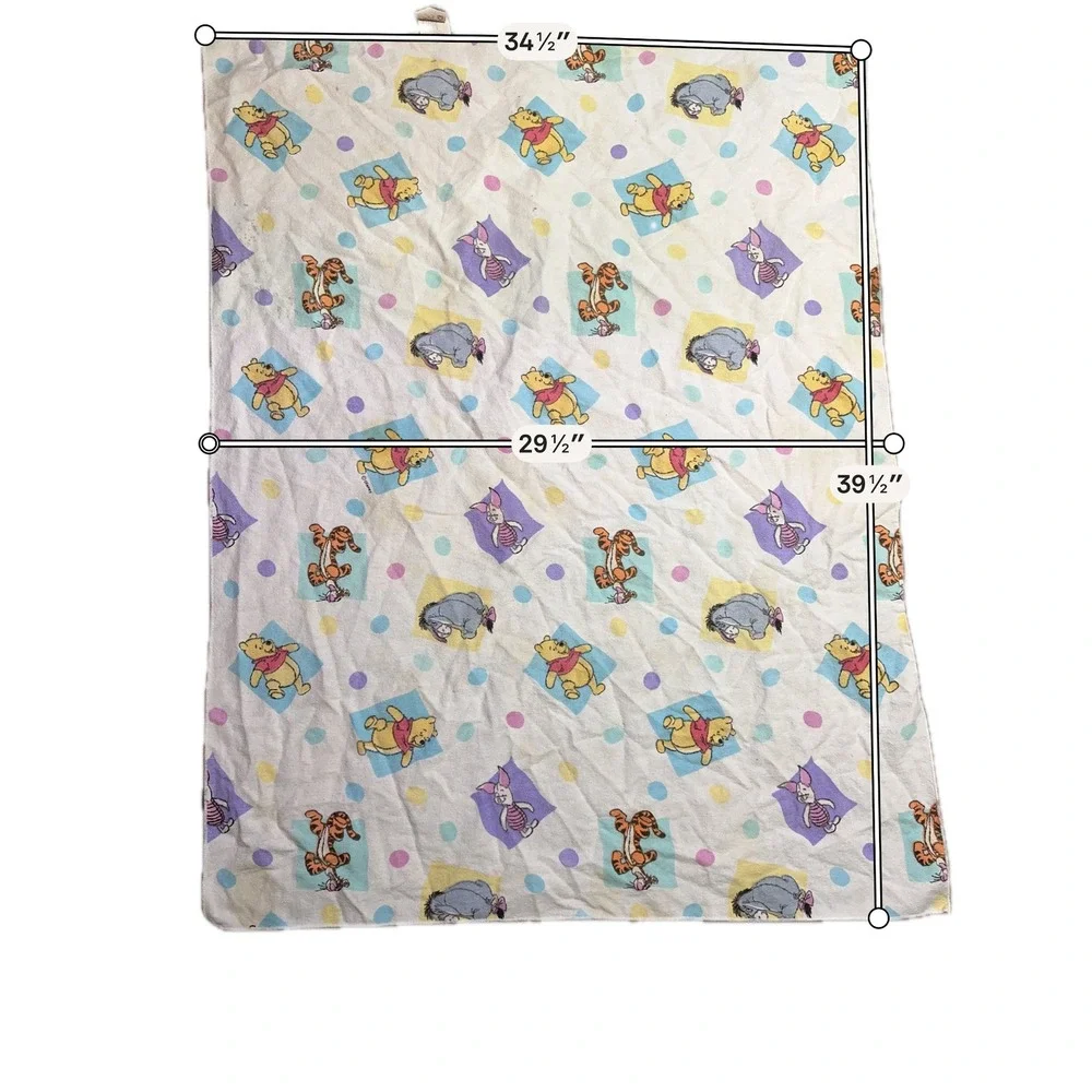Vintage Disney Winnie the Pooh Cotton Baby Blanket Tigger Eeyore Piglet USA Made